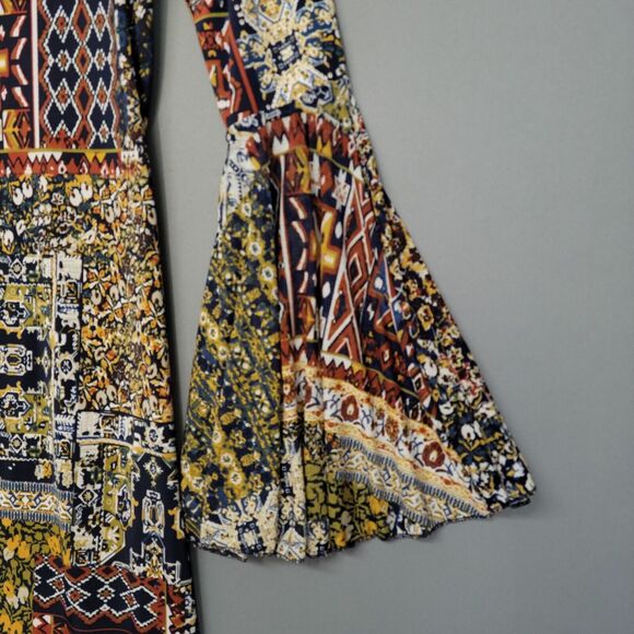 Haani Boho Dress Womens M Blue Green Stretches Long Bell Slit Sleeves Round Neck - Picture 4 of 12